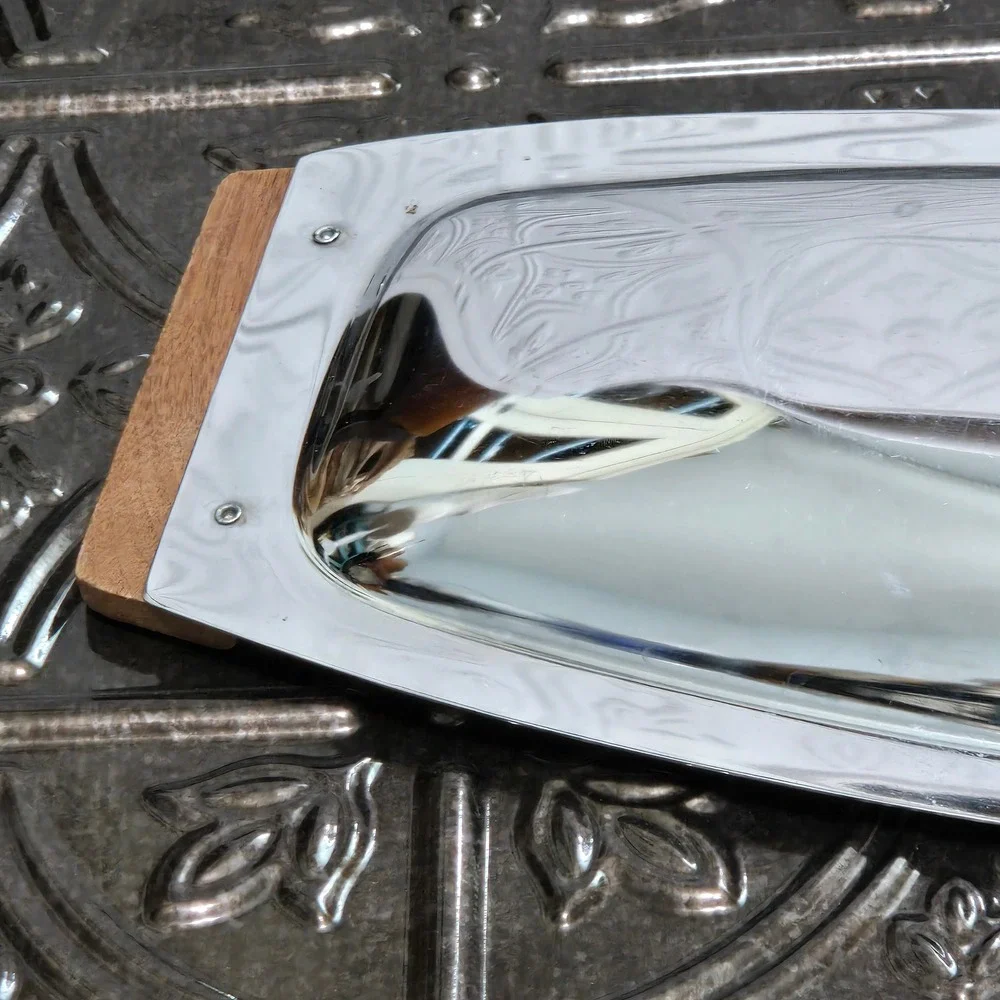 Vintage MCM Kromex® Oblong Tray - Stainless‎ Steel & Walnut 16.25 X 6.5